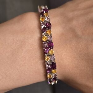 Rhodolite, spessartite, and morganite Sterling silver bracelet.